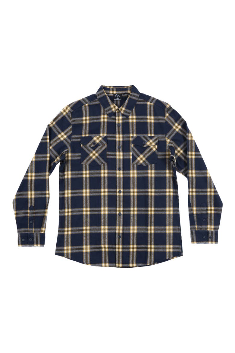 Plaid Flannel Button-Up Shirt, Main, color, NAVY