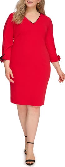 open lace back dress Calvin Klein Chiffon Bell Sleeve Dress Red 6 at Amazon Women's Clothing  store main image 0