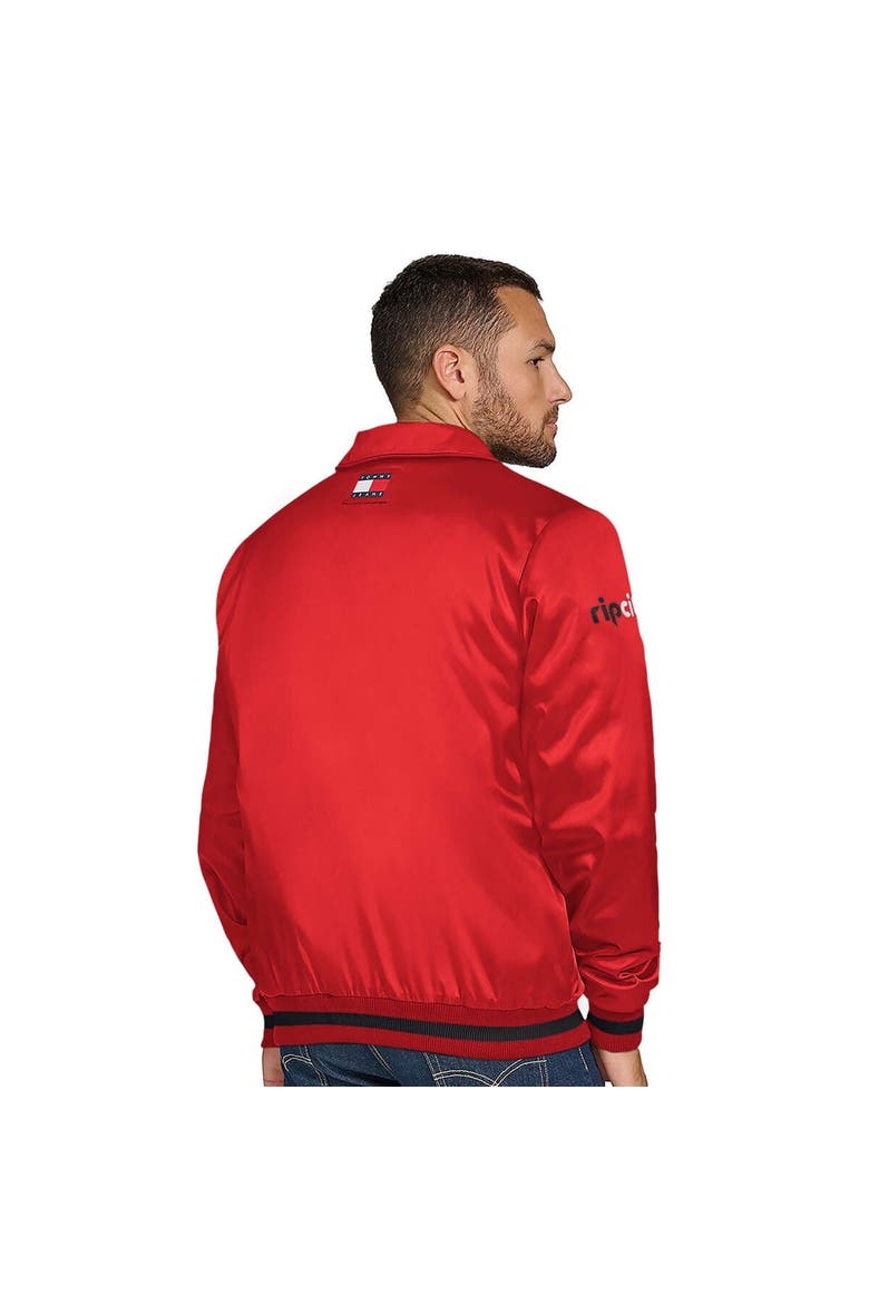 Men's Tommy Jeans Red Portland Trail Blazers Jacob Chain Stitch Applique Full-Snap Varsity Jacket, Alternate, color, Red
