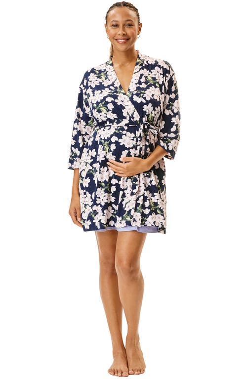 Motherhood Maternity Maternity Robe And Nursing Chemise Sleep Set With Baby Swaddle In Blue