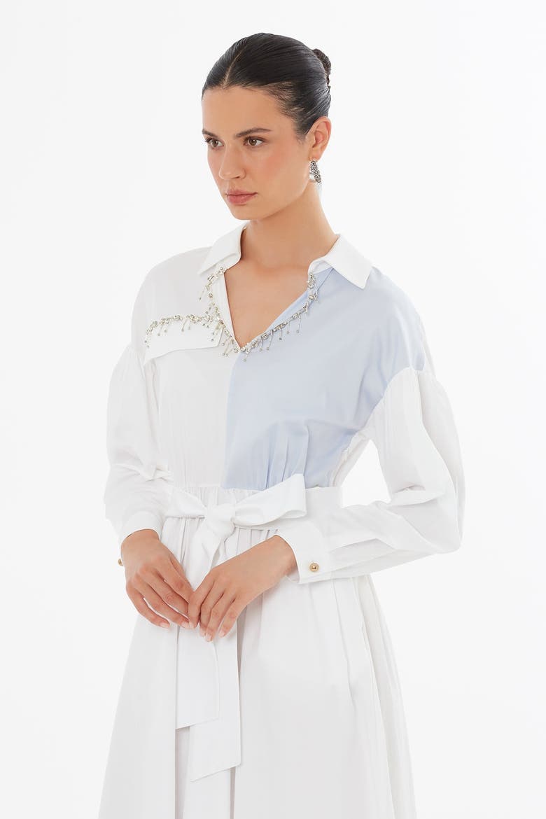 White Beaded Belted Dress, Alternate, color, White