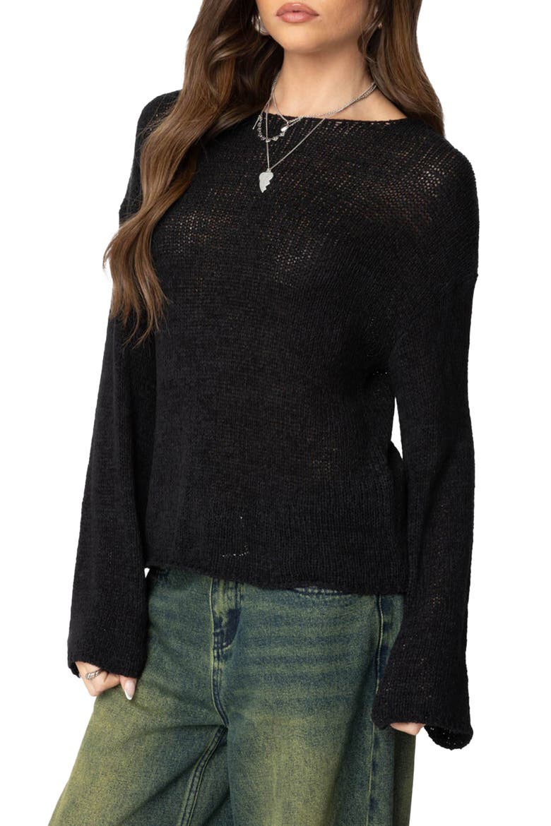Relaxed Lightweight Sweater, Alternate, color, BLACK