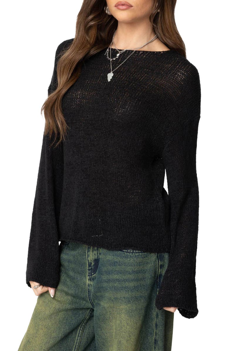EDIKTED Relaxed Lightweight Sweater, Alternate, color, Black