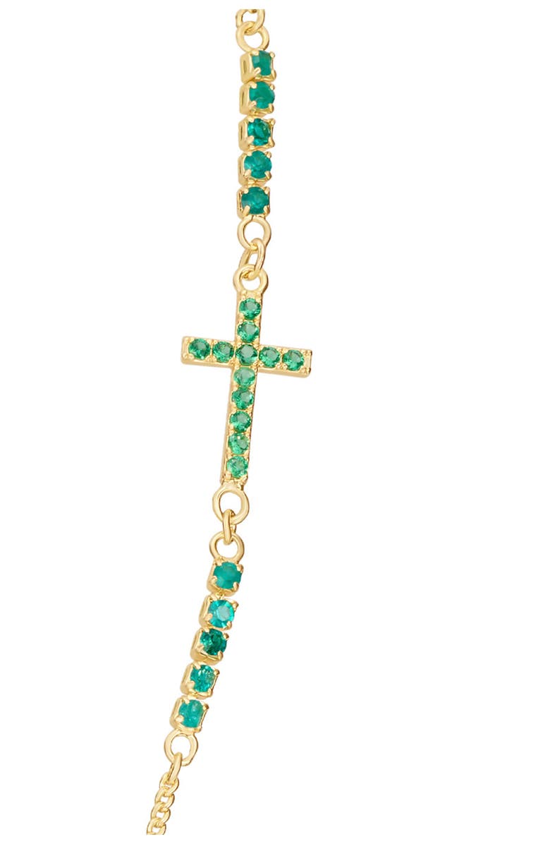 ATHRA LUXE Virgin Mary & Cross Cubic Zirconia Necklace, Alternate, color, Green/ Gold