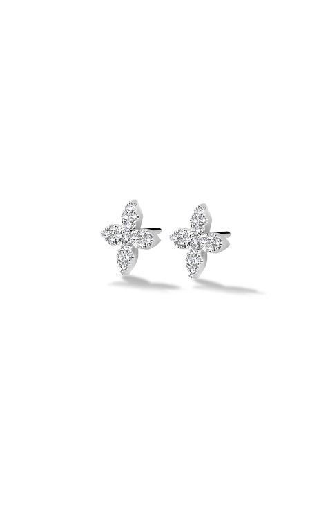 Little Flower Diamond Earrings |  34 natural diamonds | 925 Sterling Silver | Earrings | Pin | White Rhodium