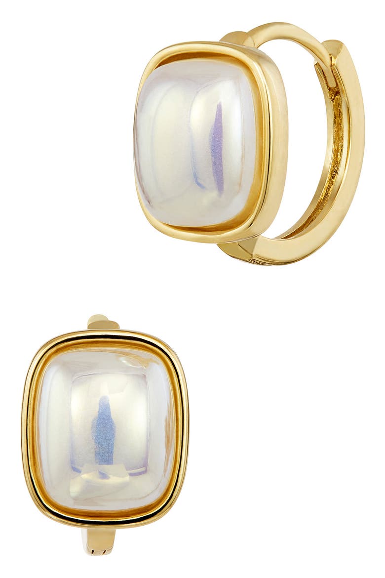 Pearly Cabochon Huggie Hoop Earrings, Main, color, YELLOW