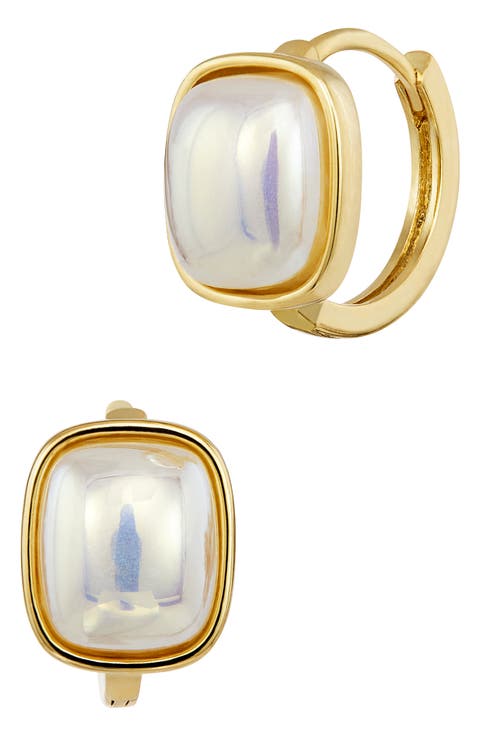 Pearly Cabochon Huggie Hoop Earrings