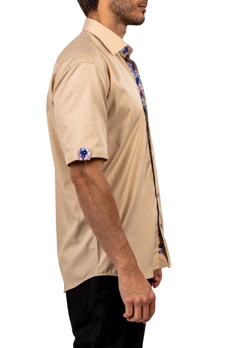 Maceoo Galileo Ascension 0079 Contemporary Fit Short Sleeve Button-Up Shirt, Alternate, color, Brown