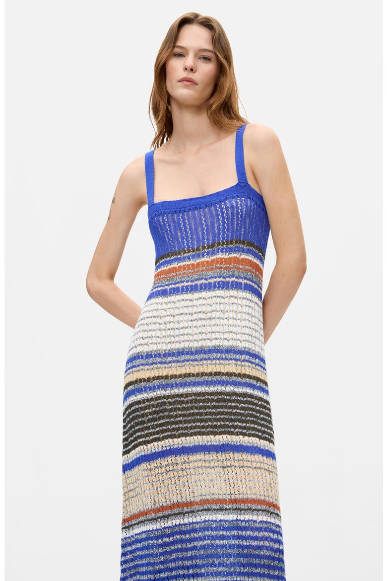 Striped Pointelle Knit Dress, Alternate, color, BLUE