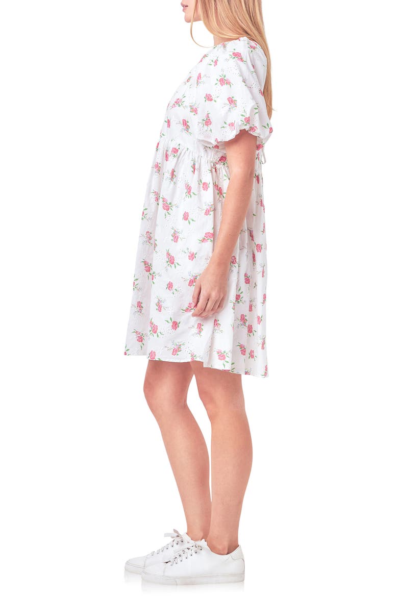 Floral Cotton Eyelet Babydoll Dress, Alternate, color, WHITE MULTI
