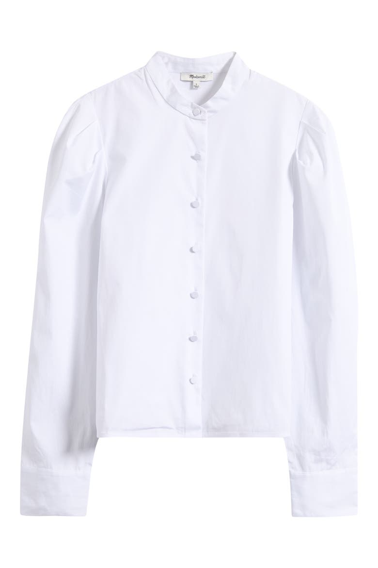 Paulina Cotton Poplin Band Collar Button-Up Shirt, Alternate, color, WHITE
