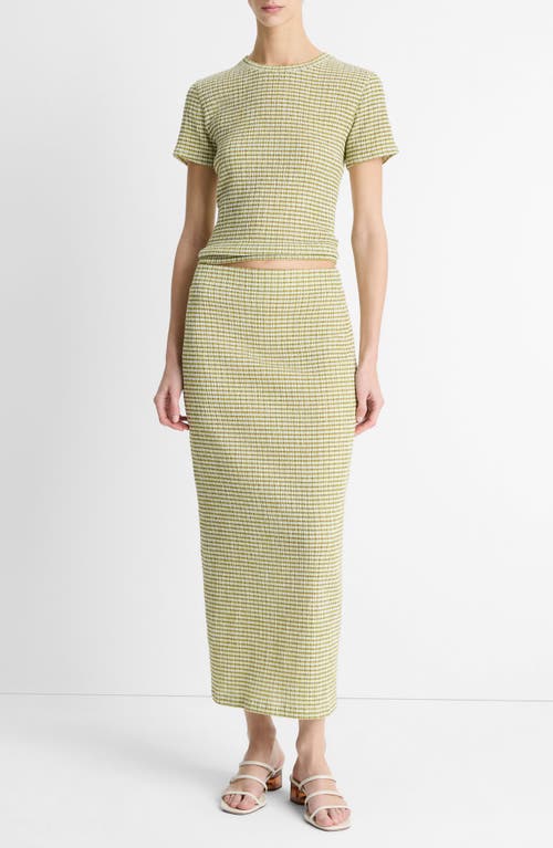 Vince Womens Gingham-print Seersucker Woven T-shirt Herbaria Combo In Herbaria Combo