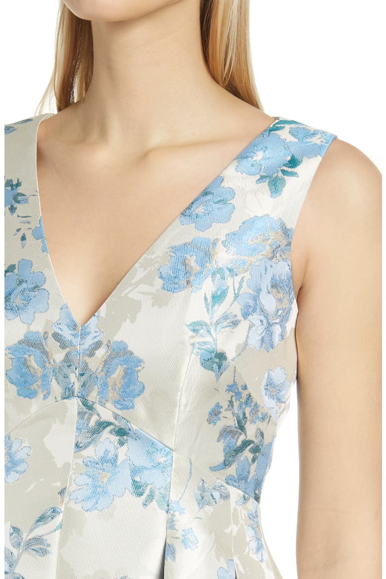 Metallic Floral Print High-Low Cocktail Dress, Alternate, color, BLUE