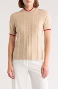 BY DESIGN Romy Mock Neck Short Sleeve Cable Knit Sweater