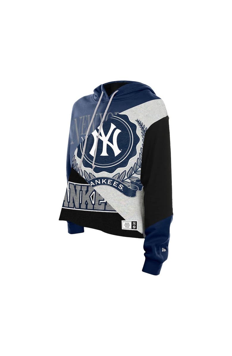 New Era Women's New Era  New York Yankees Upcycled Color Block Cropped Boxy Hoodie, Alternate, color, Navy