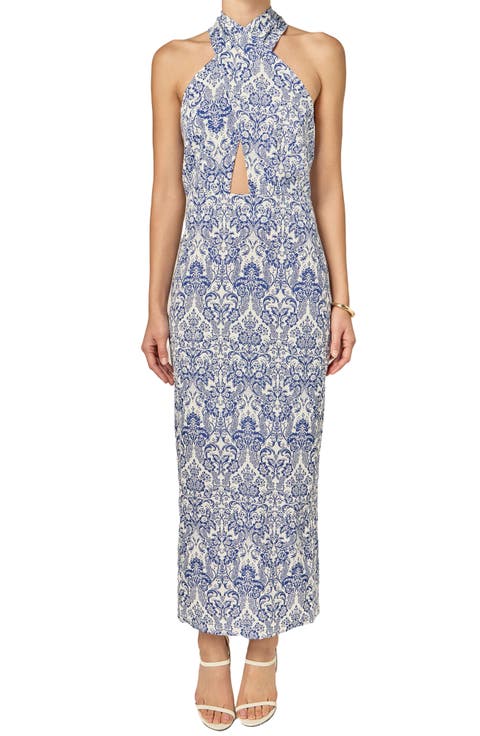 Print Cutout Halter Maxi Dress