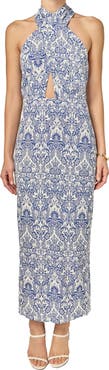 English Factory Print Cutout Halter Maxi Dress