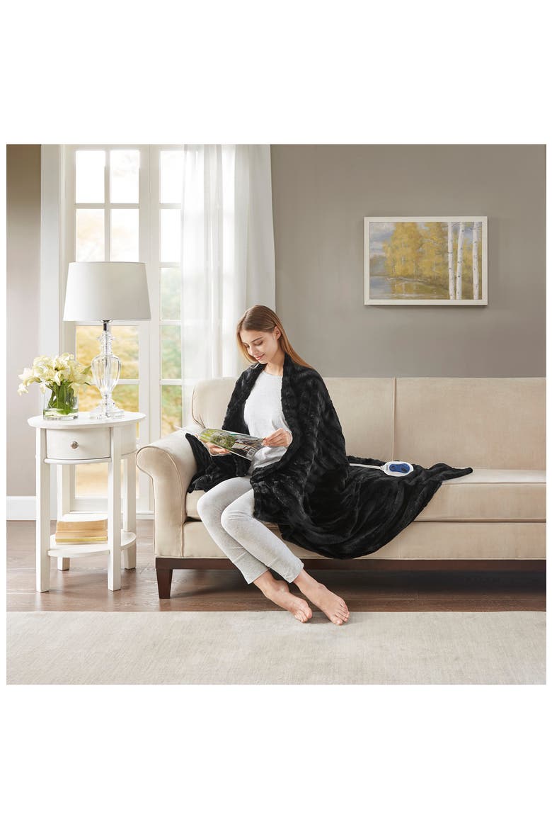 Faux Fur Heated Throw Blanket - 50" x 70", Alternate, color, BLACK