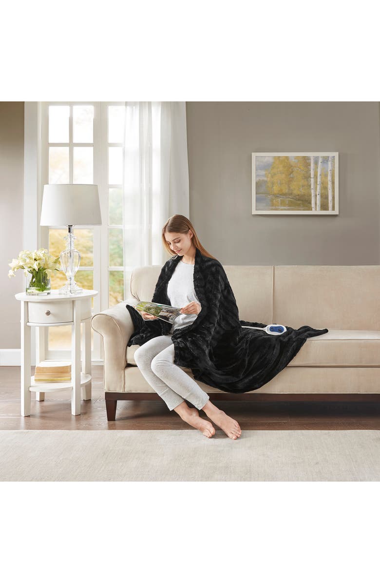 BEAUTYREST Faux Fur Heated Throw Blanket - 50" x 70", Alternate, color, Black