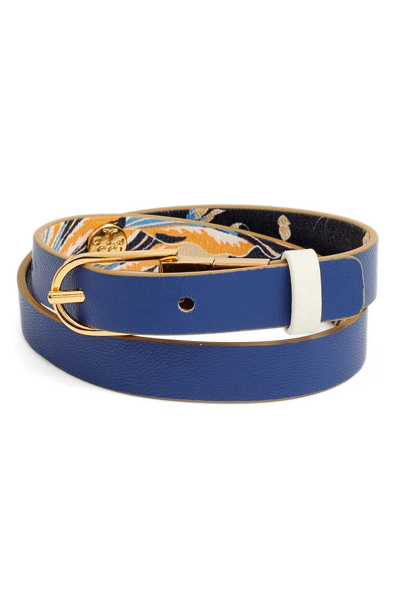Tory Burch Happy Times Reversible Wrap Leather Bracelet, Alternate, color, 