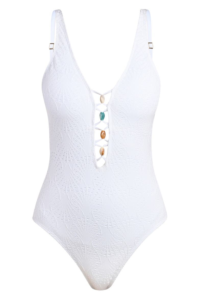 Shellbound Plunge One-Piece Swimsuit, Alternate, color, WHITE