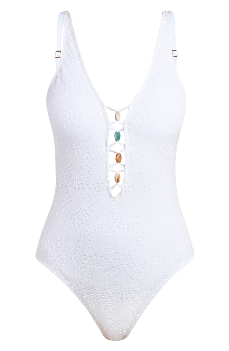 La Blanca Shellbound Plunge One-Piece Swimsuit, Alternate, color, 