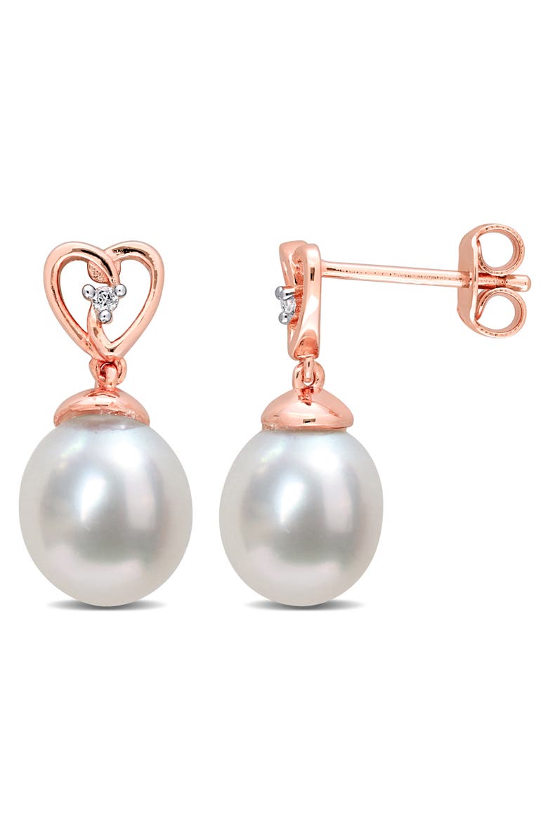 Pearl & White Topaz Heart Drop Earrings, Main, color, South Sea Pearl