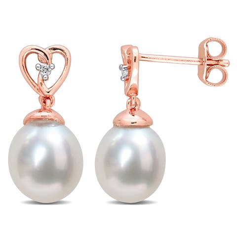 Pearl & White Topaz Heart Drop Earrings