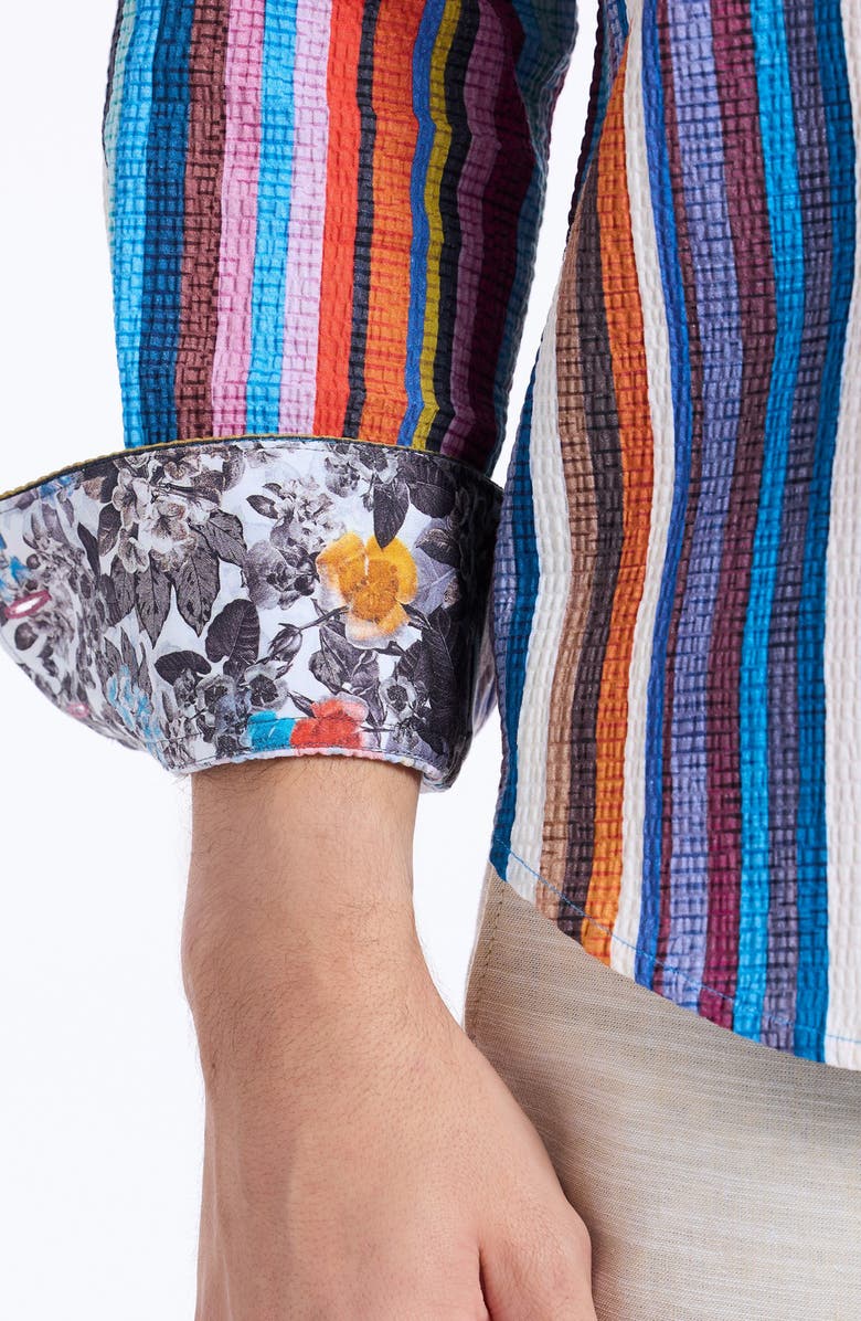 Robert Graham Pomsford Stripe Stretch Cotton Button-Up Shirt, Alternate, color, Multi