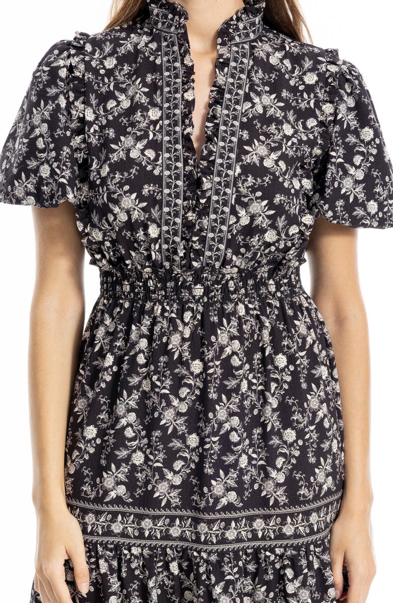 MAX STUDIO Ruffle Bubble Sleeve Tiered Maxi Dress, Alternate, color, Black/ Ivory