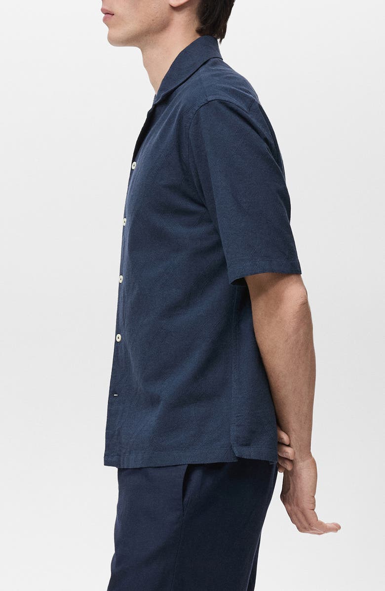 MANGO Embroidered Cotton Camp Shirt, Alternate, color, Dark Navy