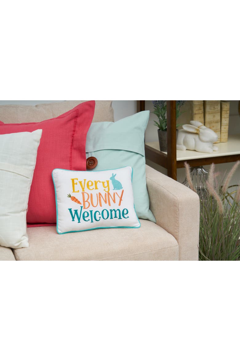 "Every Bunny Welcome" Easter Cotton Blend Mini Accent Pillow 9" x 12", Alternate, color, White