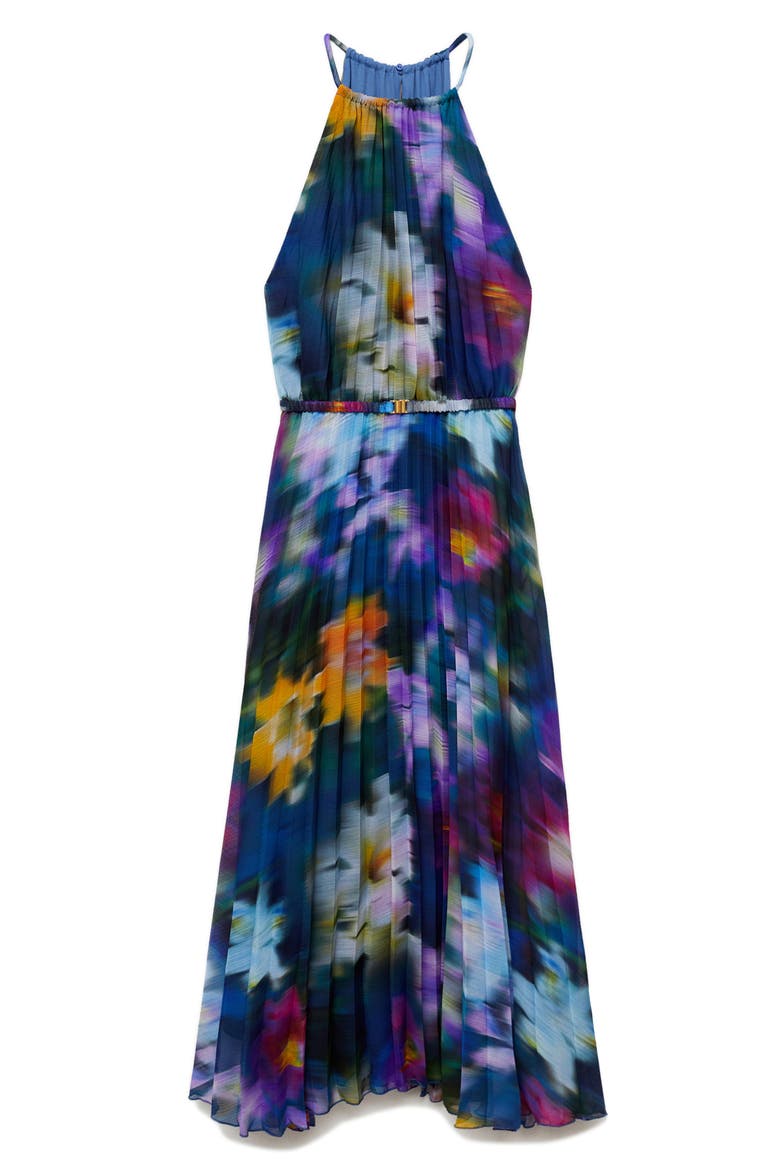 Floral Pleated Midi Dress, Alternate, color, BLUE