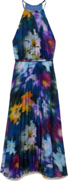 MANGO Floral Pleated Midi Dress