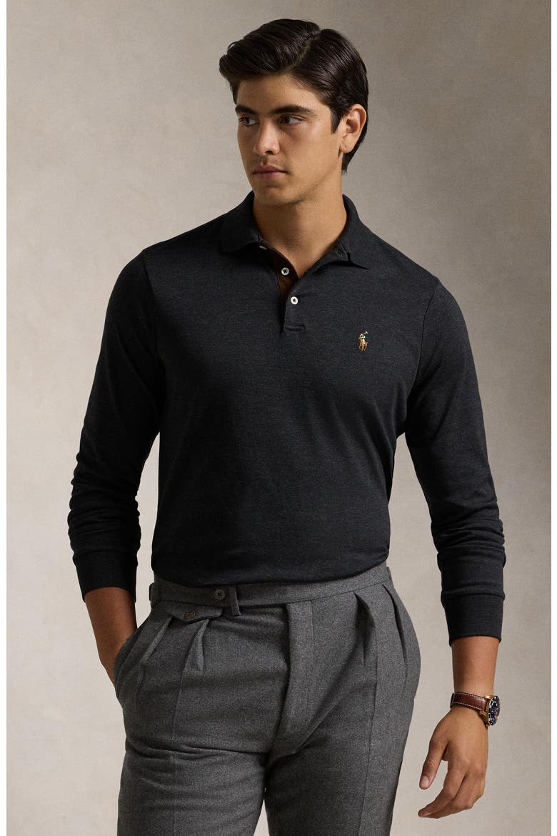 Long Sleeve Pima Cotton Polo, Alternate, color, POLO BLACK