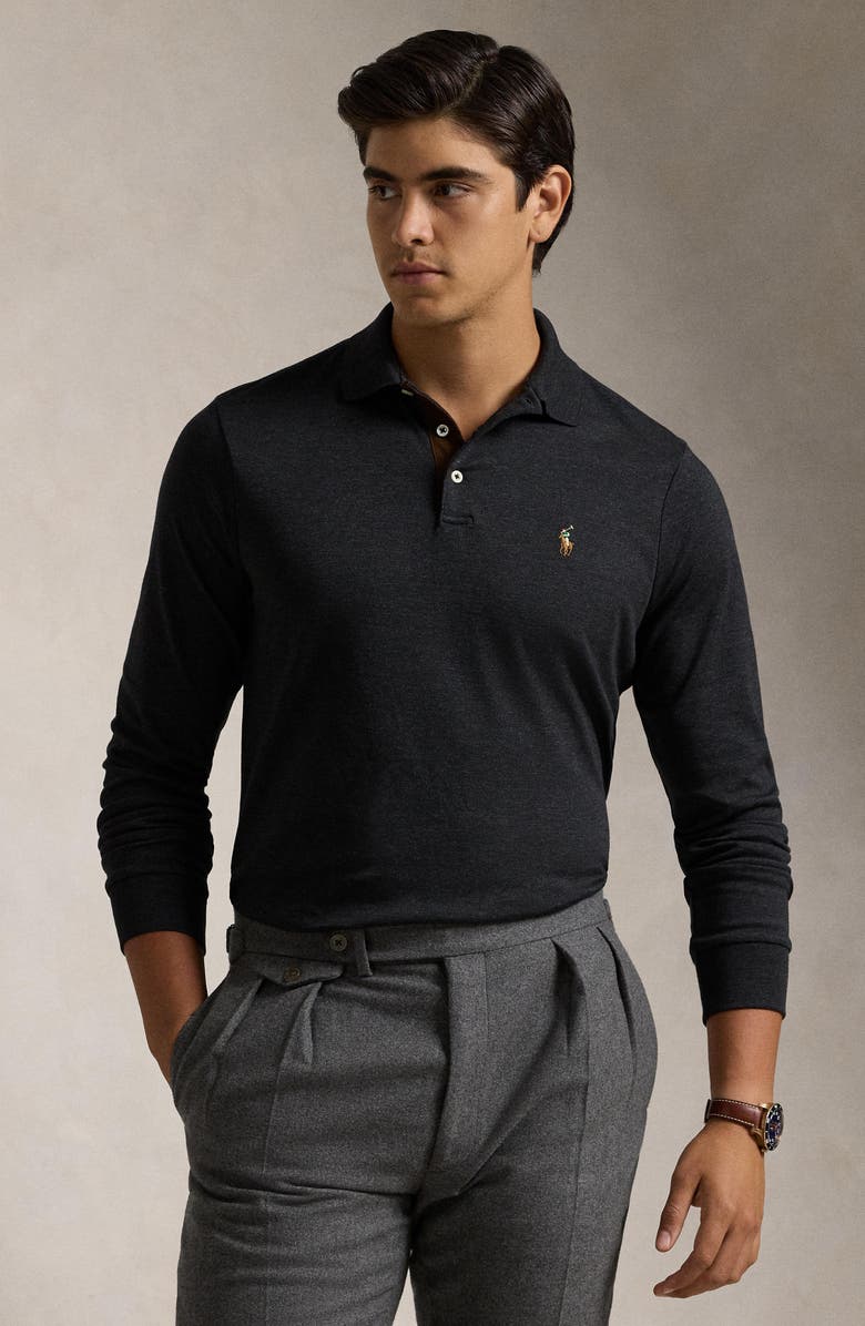 Polo Ralph Lauren Long Sleeve Pima Cotton Polo, Alternate, color, Polo Black