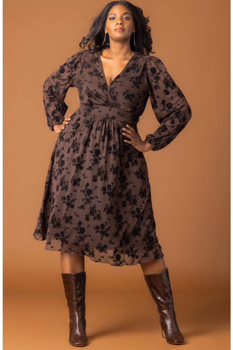 Melanie Floral Mesh Cocktail Dress, Alternate, color, SABLE FLOCKED FLORALS