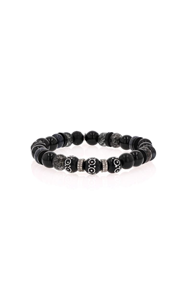 Sheryl Lowe Black Mix 8MM Bead Bracelet With 4 Diamond Rondelles, Main, color, Black / Sterling Silver