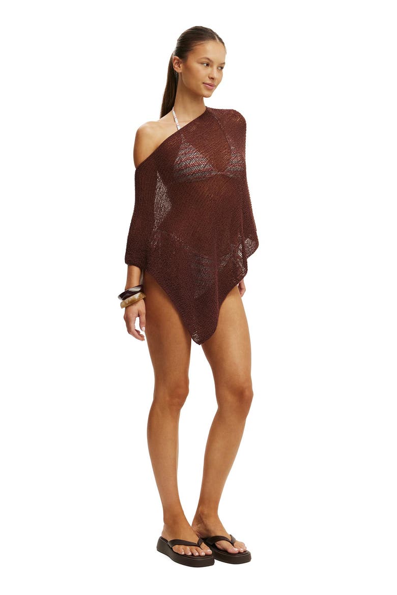 Women's Rumi Open Knit Poncho, Alternate, color, Espresso