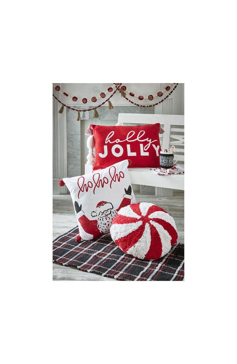 tag Ho Ho Ho Santa Throw Pillow Multicolor Cotton Christmas Decor, Alternate, color, White