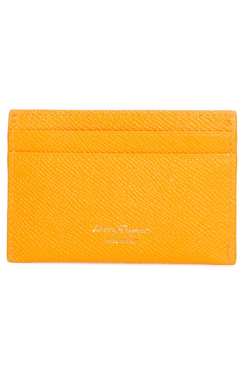 FERRAGAMO Double Gancio Leather Card Case, Alternate, color, Tumeric Oro