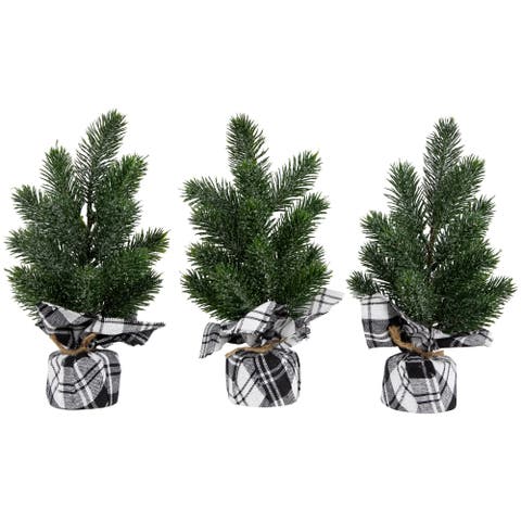 Mini Iced Pine Artificial Christmas Trees - 10" - Set of 3