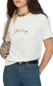 Burberry Check Cursive Logo Cotton T-shirt