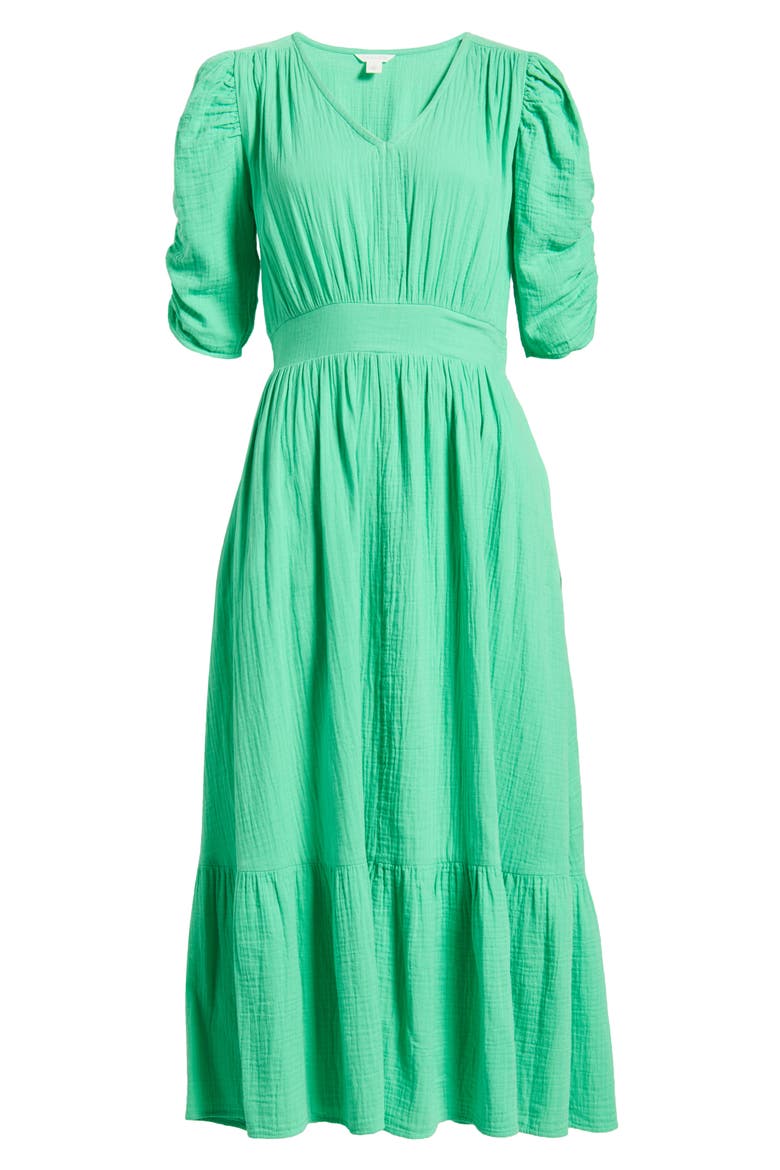 Puff Sleeve Ruffle Hem Gauze Maxi Dress, Alternate, color, GREEN CELTIC