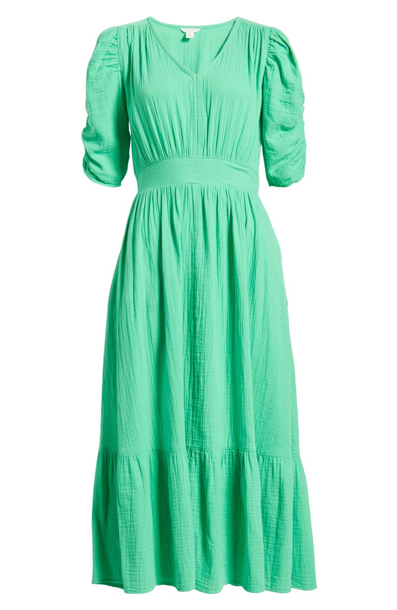 Caslon<sup>®</sup> Puff Sleeve Ruffle Hem Gauze Maxi Dress, Alternate, color, Green Celtic