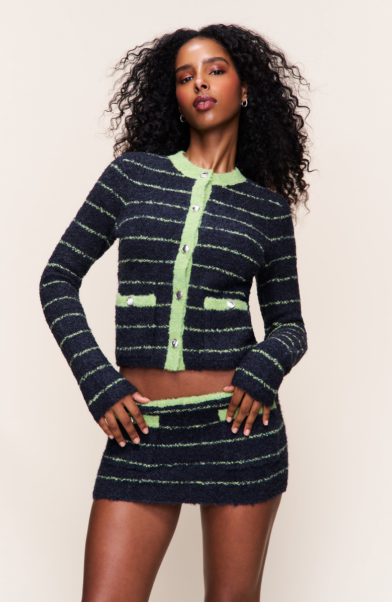 Guizio Carline Cardigan, Alternate, color, Navy Green Stripe