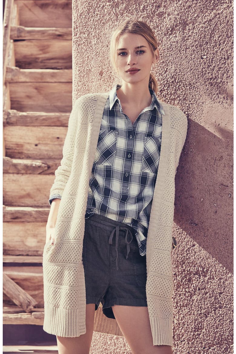 Check Print Popover Shirt, Alternate, color, CORAL- IVORY DOBBY PLAID