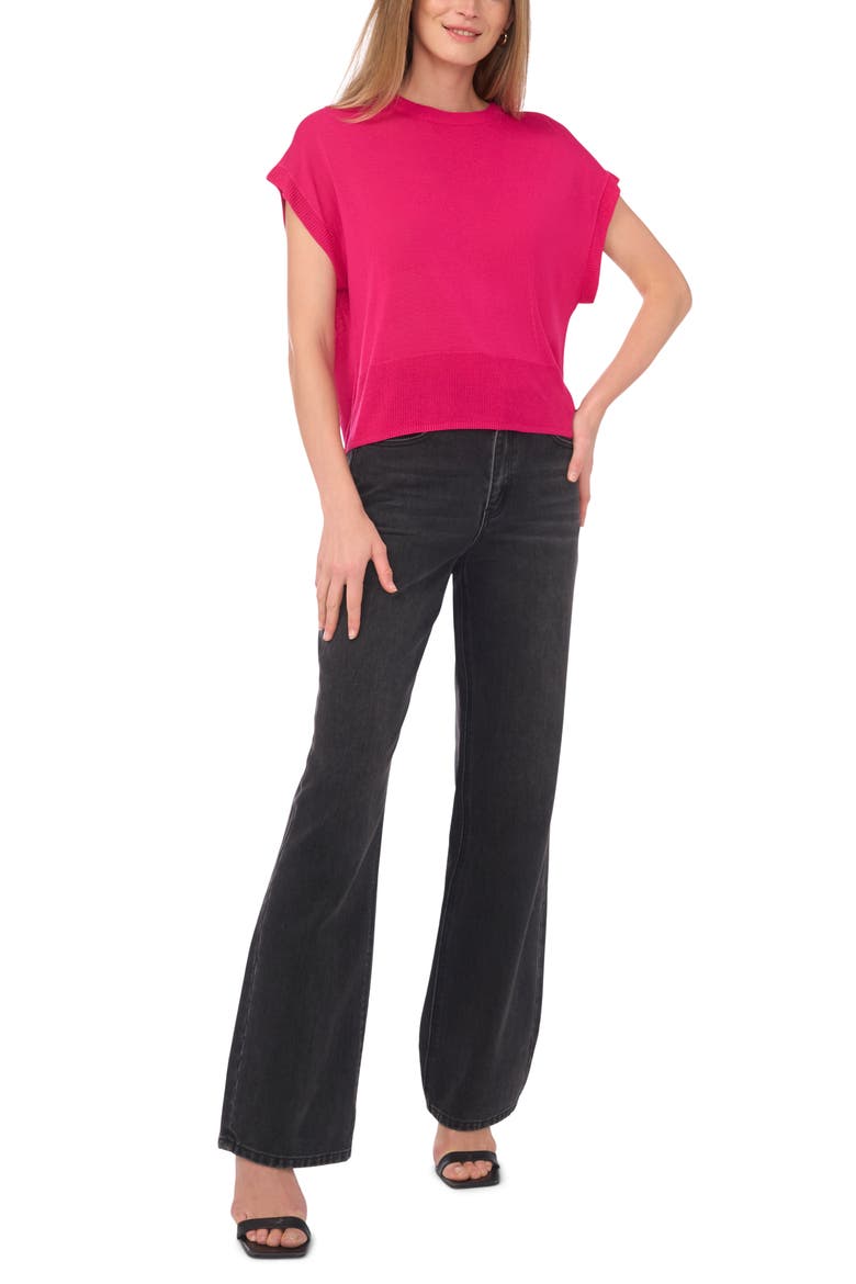 Crewneck Rib Sweater Top, Alternate, color, ELECTRIC PINK