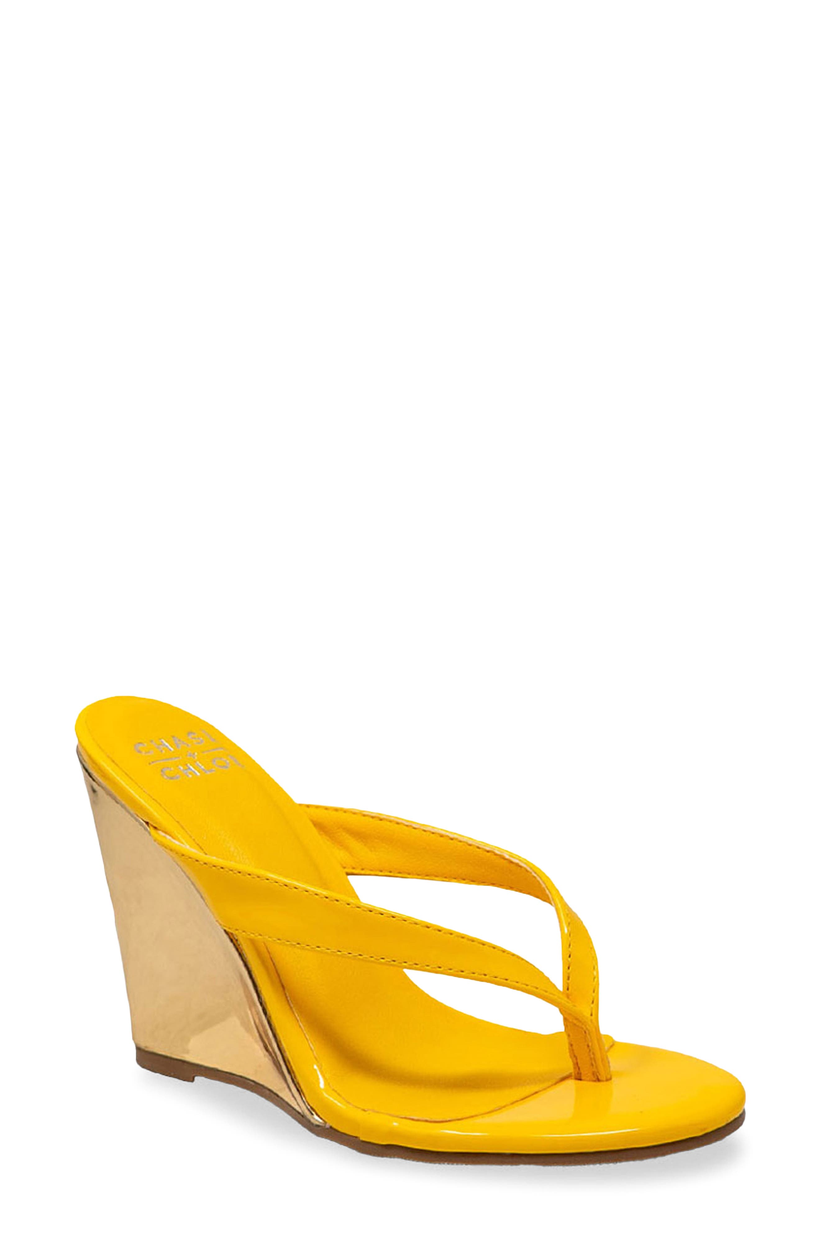 Toe Post Wedge Sandal, Main, color, YELLOW