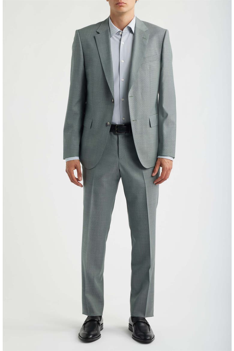 Huge Slim Fit Textured Virgin Wool Suit, Main, color, GREEN
